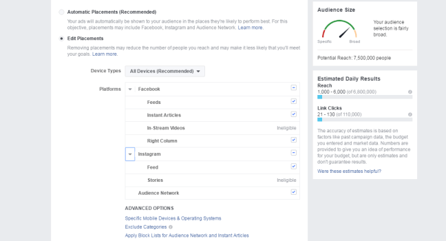 facebook ads placements